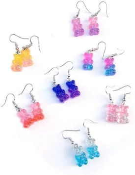 8 Pairs Bear Earring Set Cute Colorful Resin Candy Cartoon Drop Earring Party Favors Birthday Gifts for Women