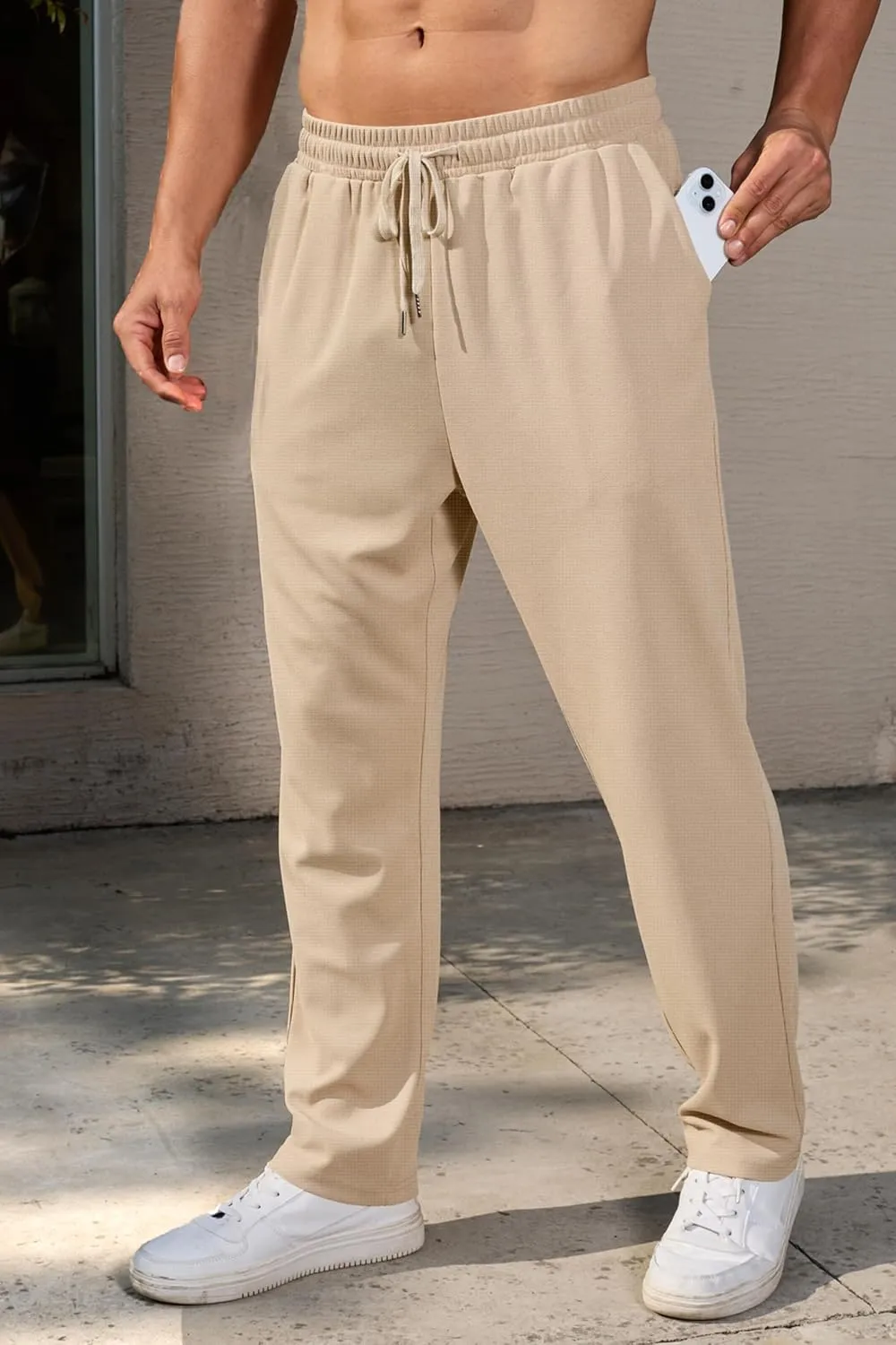 COOFANDY Men's Casual Pants Waffle Knit Yoga Pants Lightweight Sweatpants Open Bottom Lounge Trousers