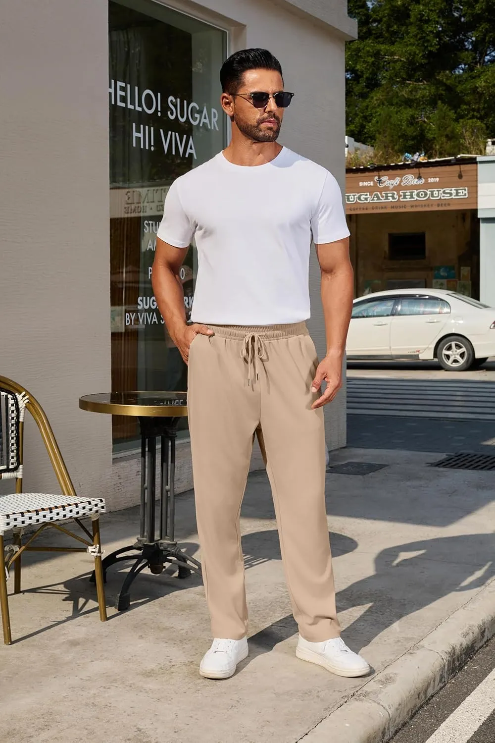 COOFANDY Men's Casual Pants Waffle Knit Yoga Pants Lightweight Sweatpants Open Bottom Lounge Trousers