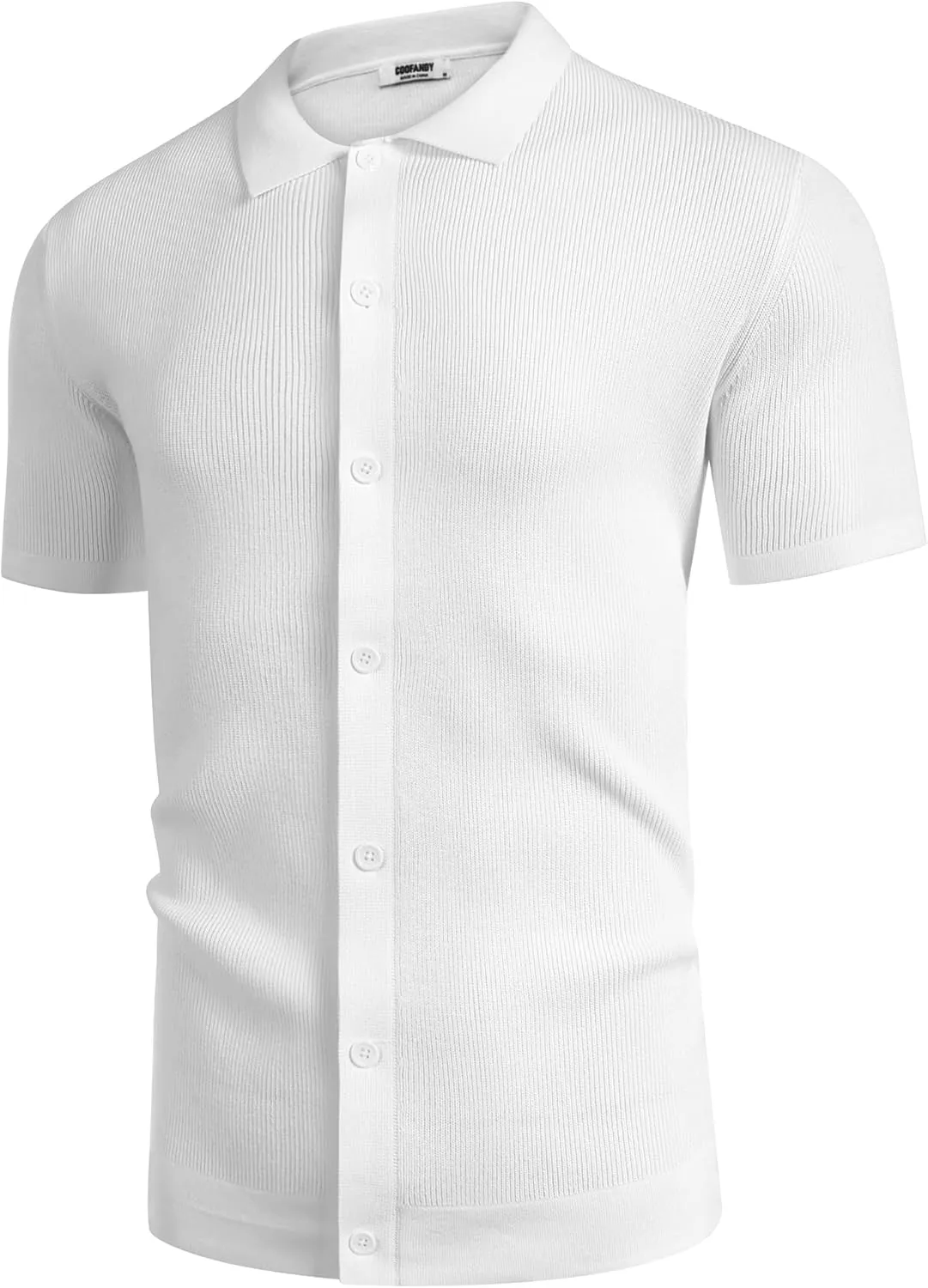 COOFANDY Men's Vintage Knit Shirt Short Sleeve Button Down Polo Shirts for Summer Casual & Vacation