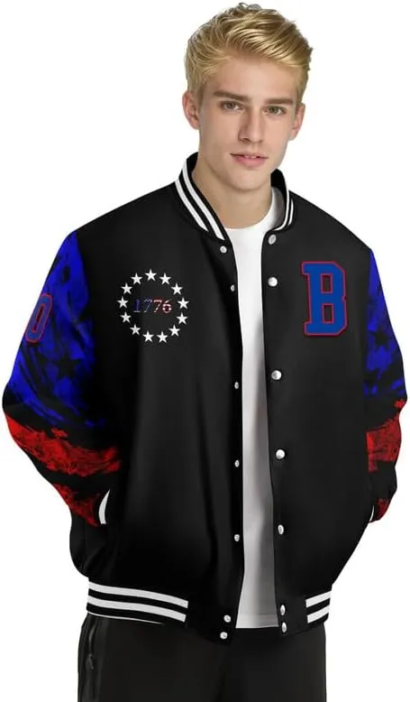 Custom Varsity Jacket  Bold American Eagle Bomber with Team Name, Logo, and Number  Patriotic Baseball Jacket