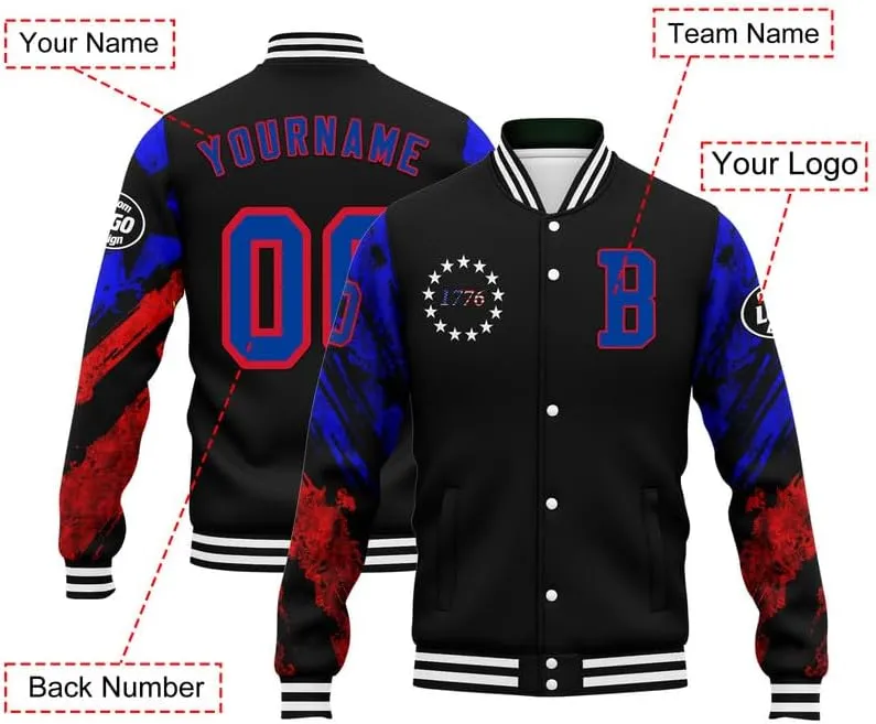 Custom Varsity Jacket  Bold American Eagle Bomber with Team Name, Logo, and Number  Patriotic Baseball Jacket