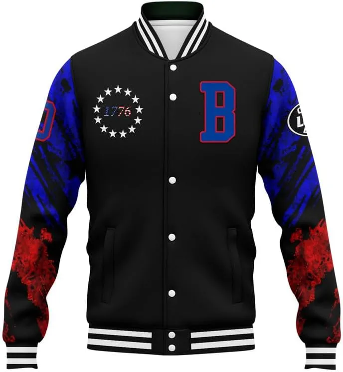 Custom Varsity Jacket  Bold American Eagle Bomber with Team Name, Logo, and Number  Patriotic Baseball Jacket