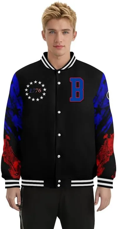 Custom Varsity Jacket  Bold American Eagle Bomber with Team Name, Logo, and Number  Patriotic Baseball Jacket