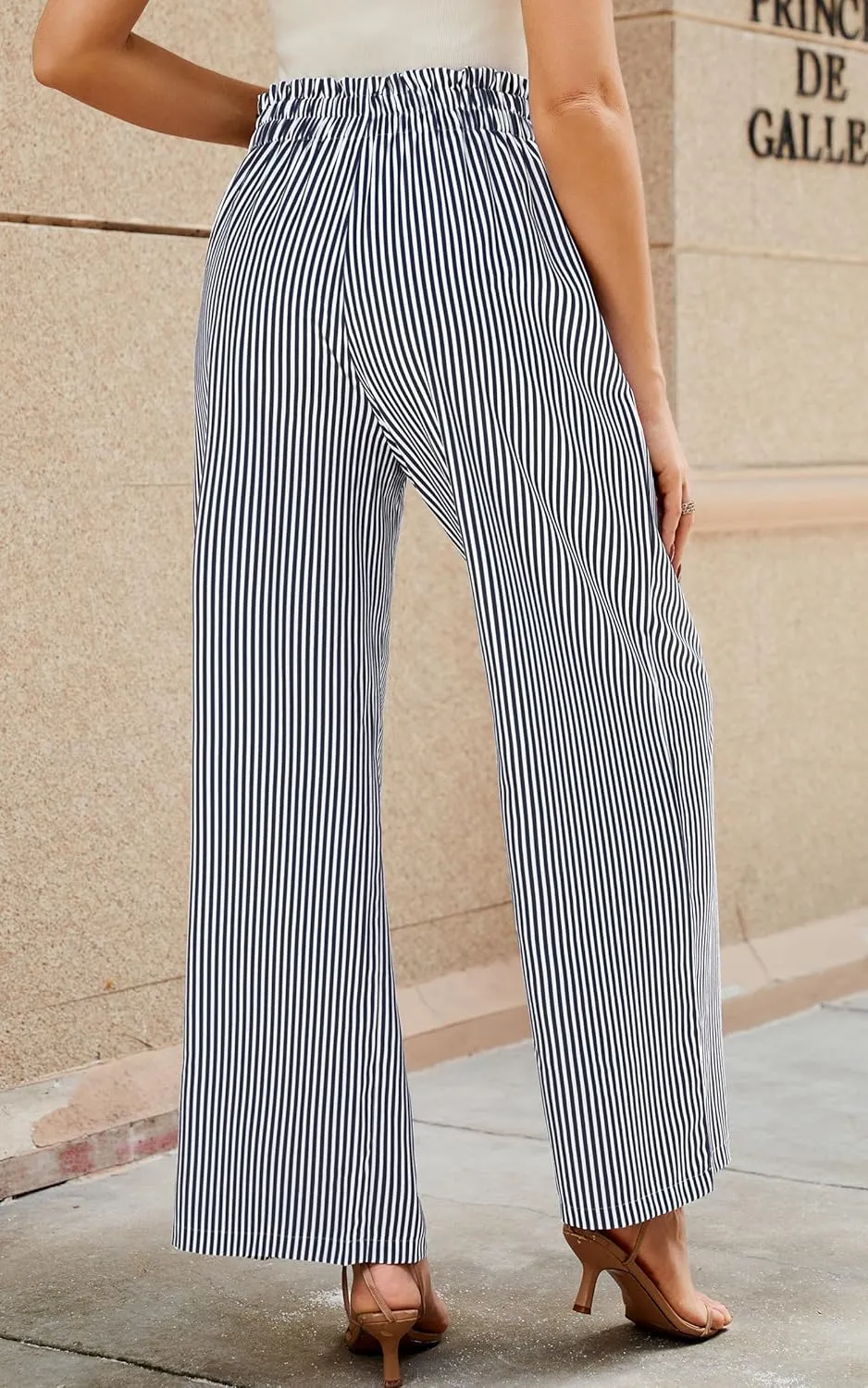 ECOWISH Palazzo Pants for Women Casual 2025 Summer Loose Baggy Wide Leg Flowy High Waisted Polka Dot Trouser with Belt Pocket
