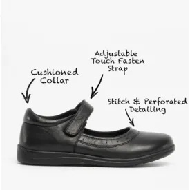 ELSA Girls Leather Touch Fasten Mary Jane Shoes Black