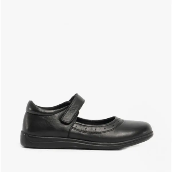 ELSA Girls Leather Touch Fasten Mary Jane Shoes Black