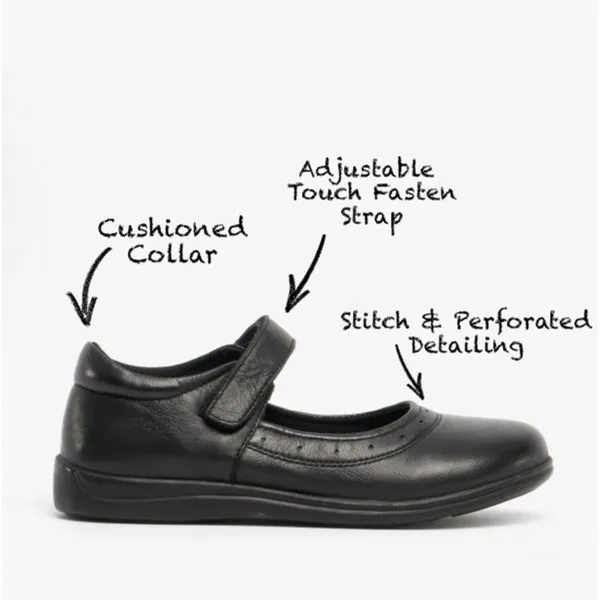 ELSA Girls Leather Touch Fasten Mary Jane Shoes Black