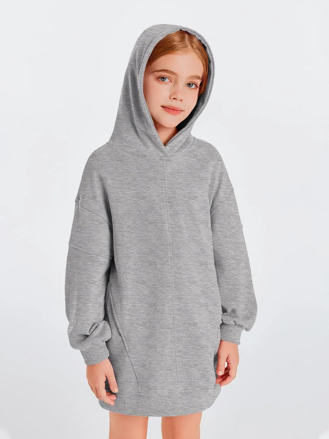 Haloumoning Girls Hoodie Dress Long Sleeve Hooded Sweatshirts Dress Cute Fall Outfits with Pockets 5-14 Years