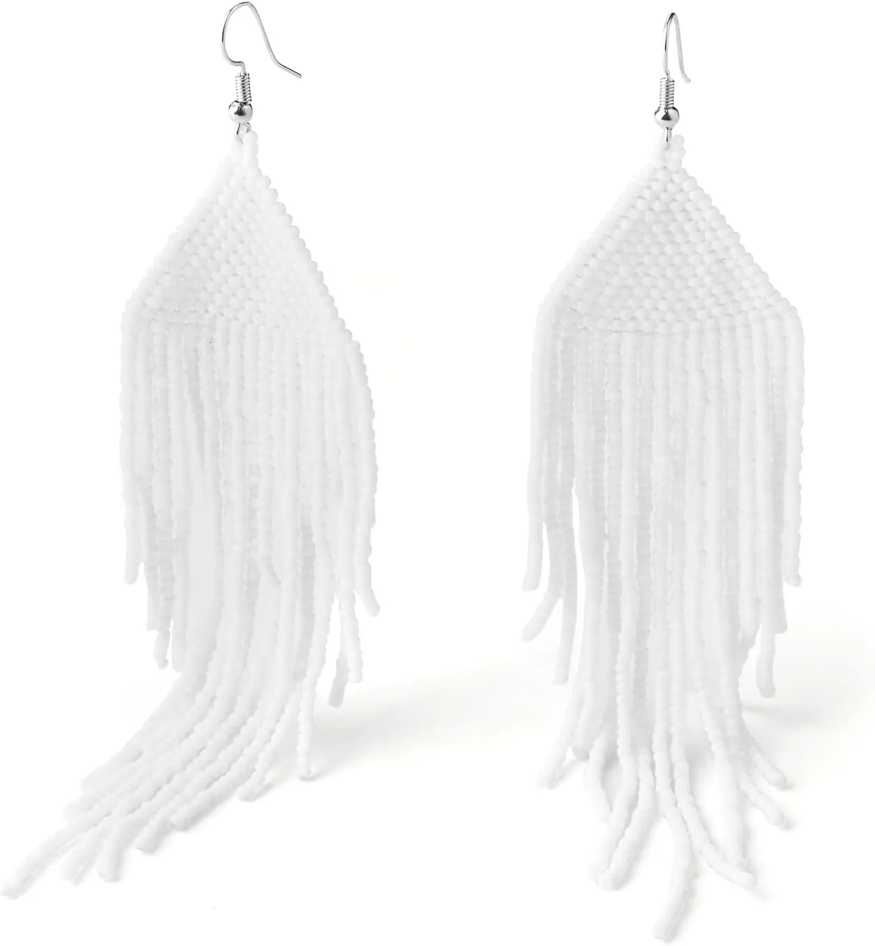 Handmade Beaded Tassel Earrings - Boho Drop Fringe Earrings for Women, Native American Indian Earrings