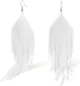 Handmade Beaded Tassel Earrings - Boho Drop Fringe Earrings for Women, Native American Indian Earrings