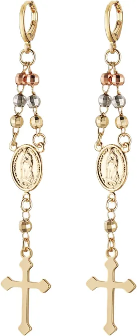 HZMAN Gold Cross Earrings for Women Virgin Mary Dangle Drop Earrings