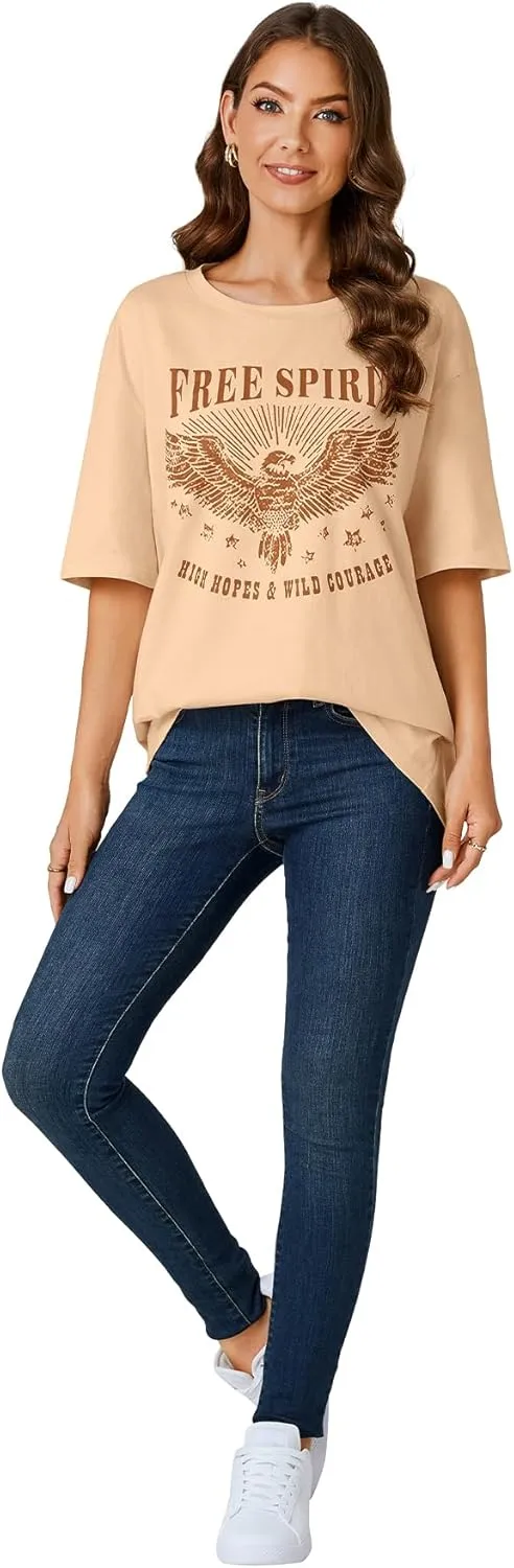 KIFOVEN Womens Oversized T Shirt Graphic Tees Short Sleeve Cotton Loose Fit Summer Causal Top