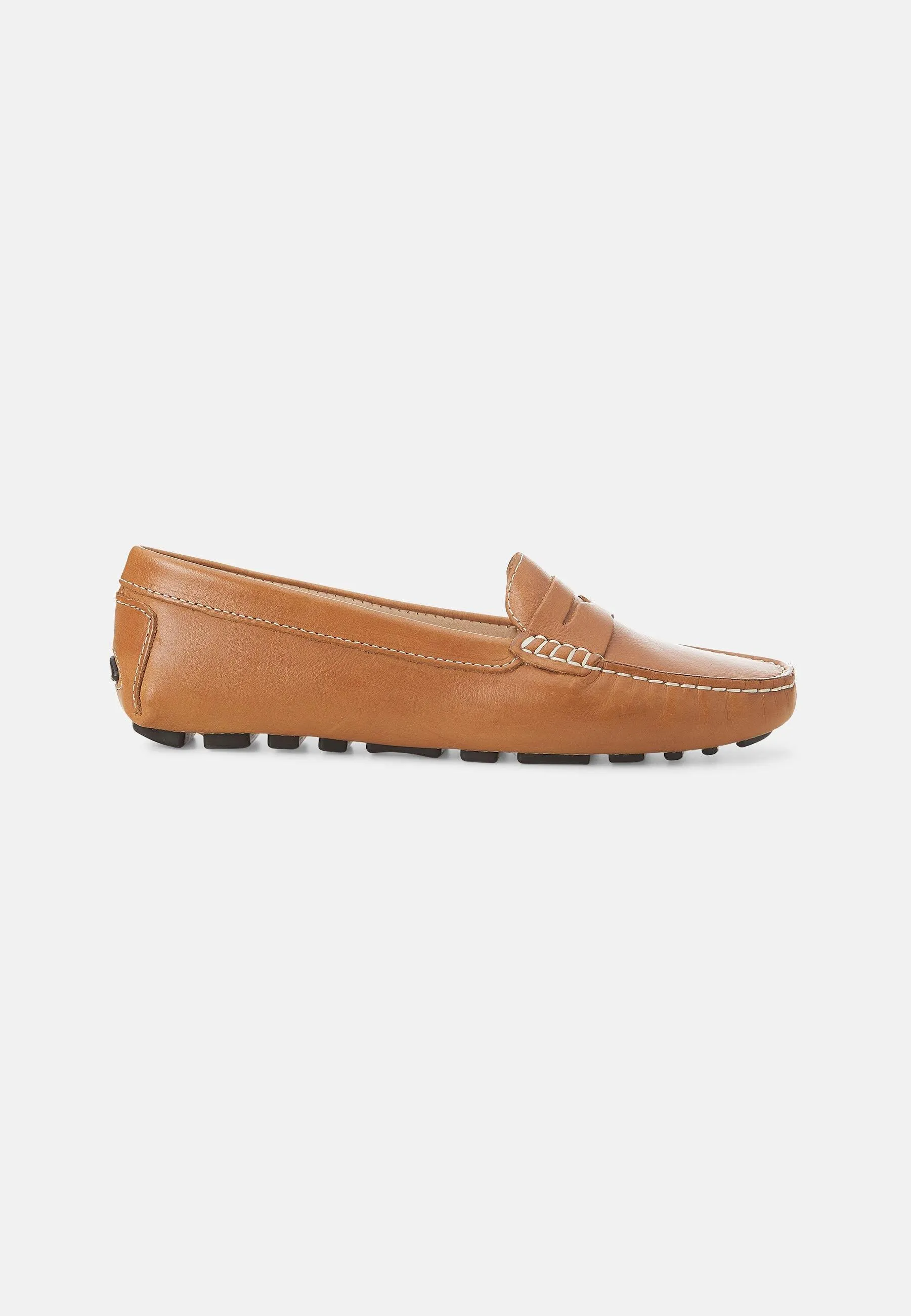 Ladies Leather Penny Loafers in Beige