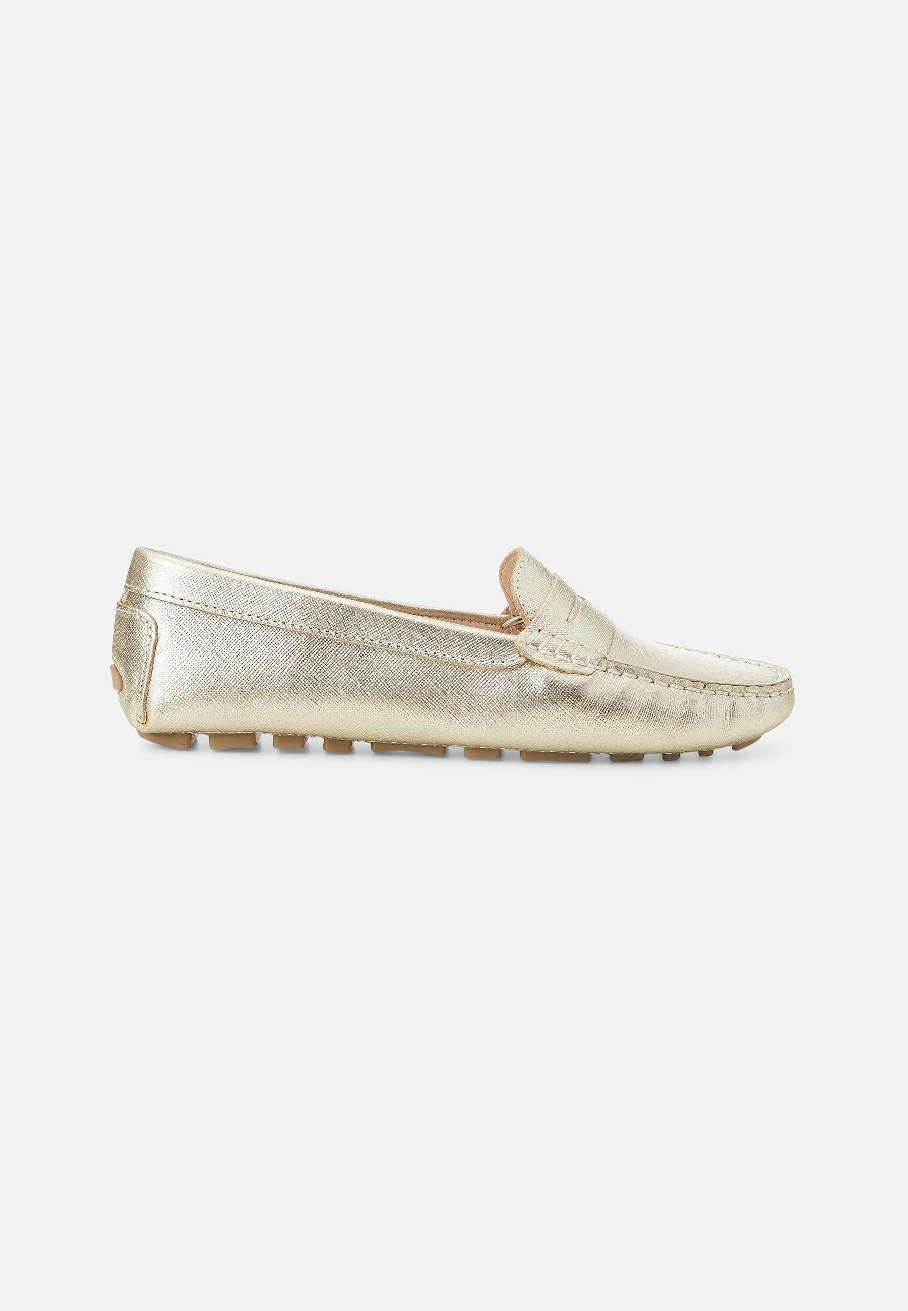 Ladies Leather Penny Loafers in Beige