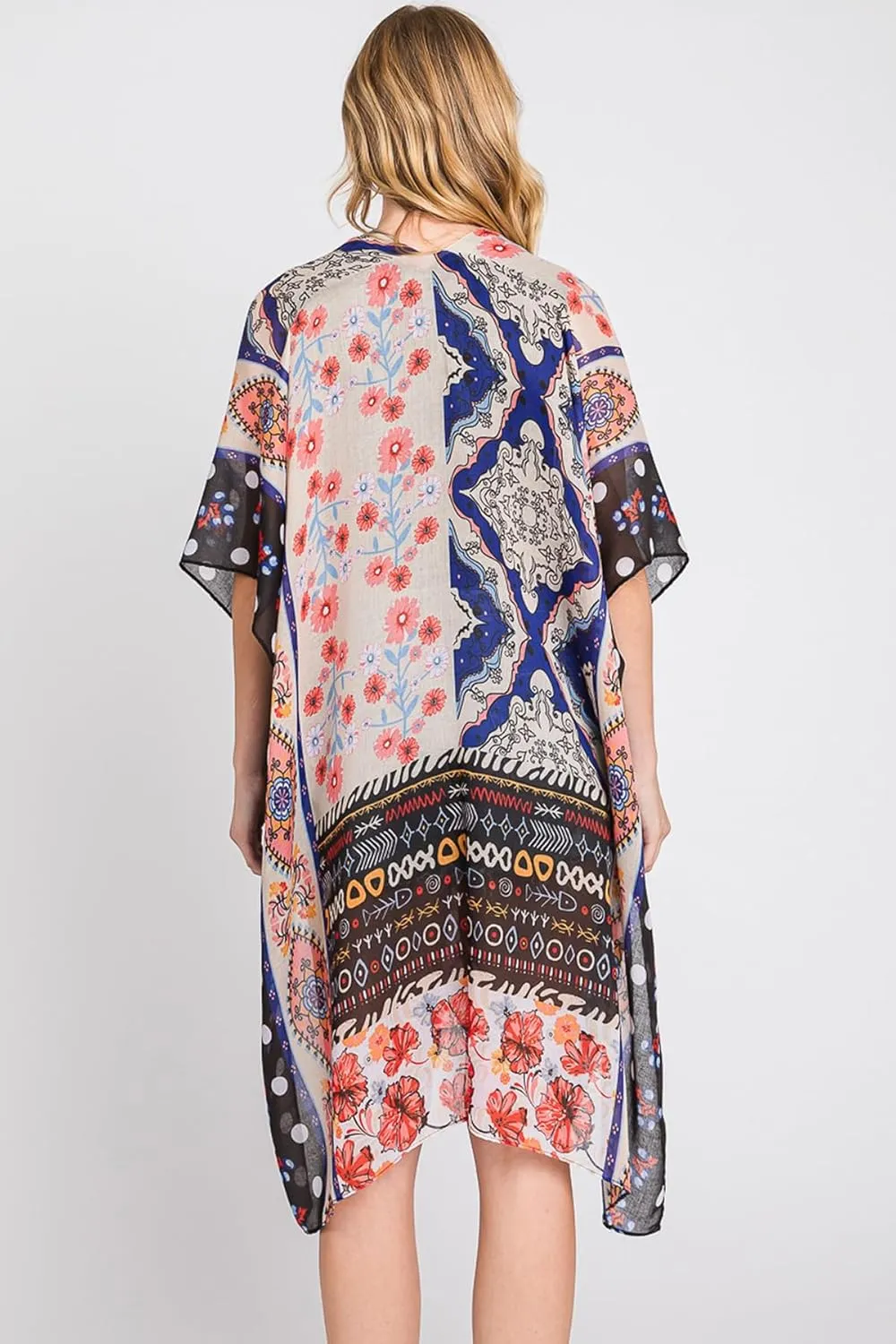 Lightweight Open Shawl Cardigan - Kimono Kaftan Poncho, Sheer Beach Swim Cover-Up Vest Floral Tassel, Tropical Leaf Print