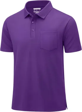 MAGCOMSEN Mens Polo Shirts Short Sleeve Cotton Pique Golf Shirts with Pocket Casual Performance Moisture Wicking Polos