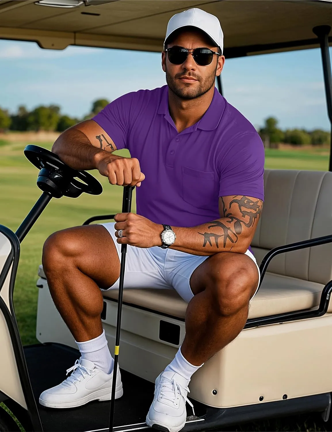 MAGCOMSEN Mens Polo Shirts Short Sleeve Cotton Pique Golf Shirts with Pocket Casual Performance Moisture Wicking Polos