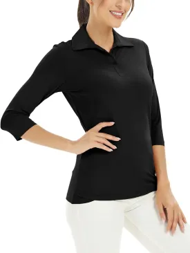 MOHEEN Women's Polo Shirt UPF 50  Quick Dry Moisture Wicking 3/4 Sleeve Golf Sun Shirts Athletic Casual Work S-2XL