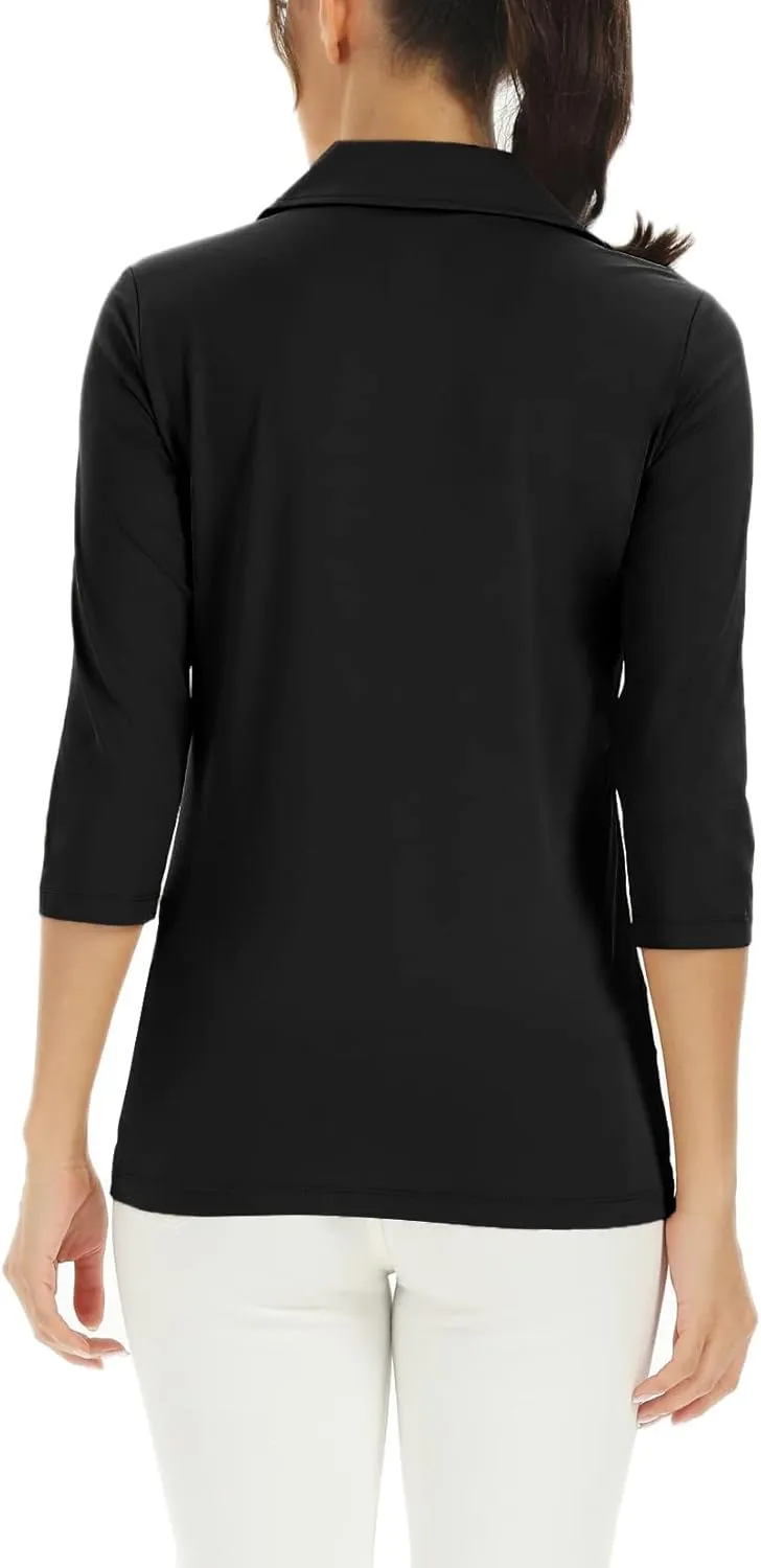 MOHEEN Women's Polo Shirt UPF 50  Quick Dry Moisture Wicking 3/4 Sleeve Golf Sun Shirts Athletic Casual Work S-2XL