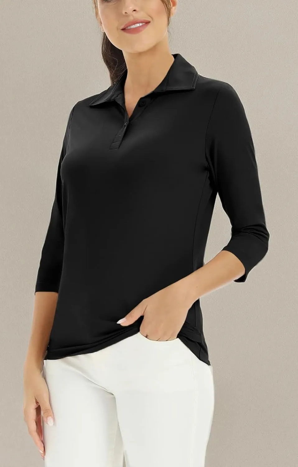 MOHEEN Women's Polo Shirt UPF 50  Quick Dry Moisture Wicking 3/4 Sleeve Golf Sun Shirts Athletic Casual Work S-2XL