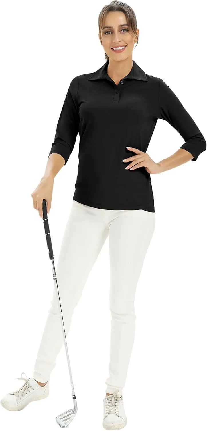 MOHEEN Women's Polo Shirt UPF 50  Quick Dry Moisture Wicking 3/4 Sleeve Golf Sun Shirts Athletic Casual Work S-2XL