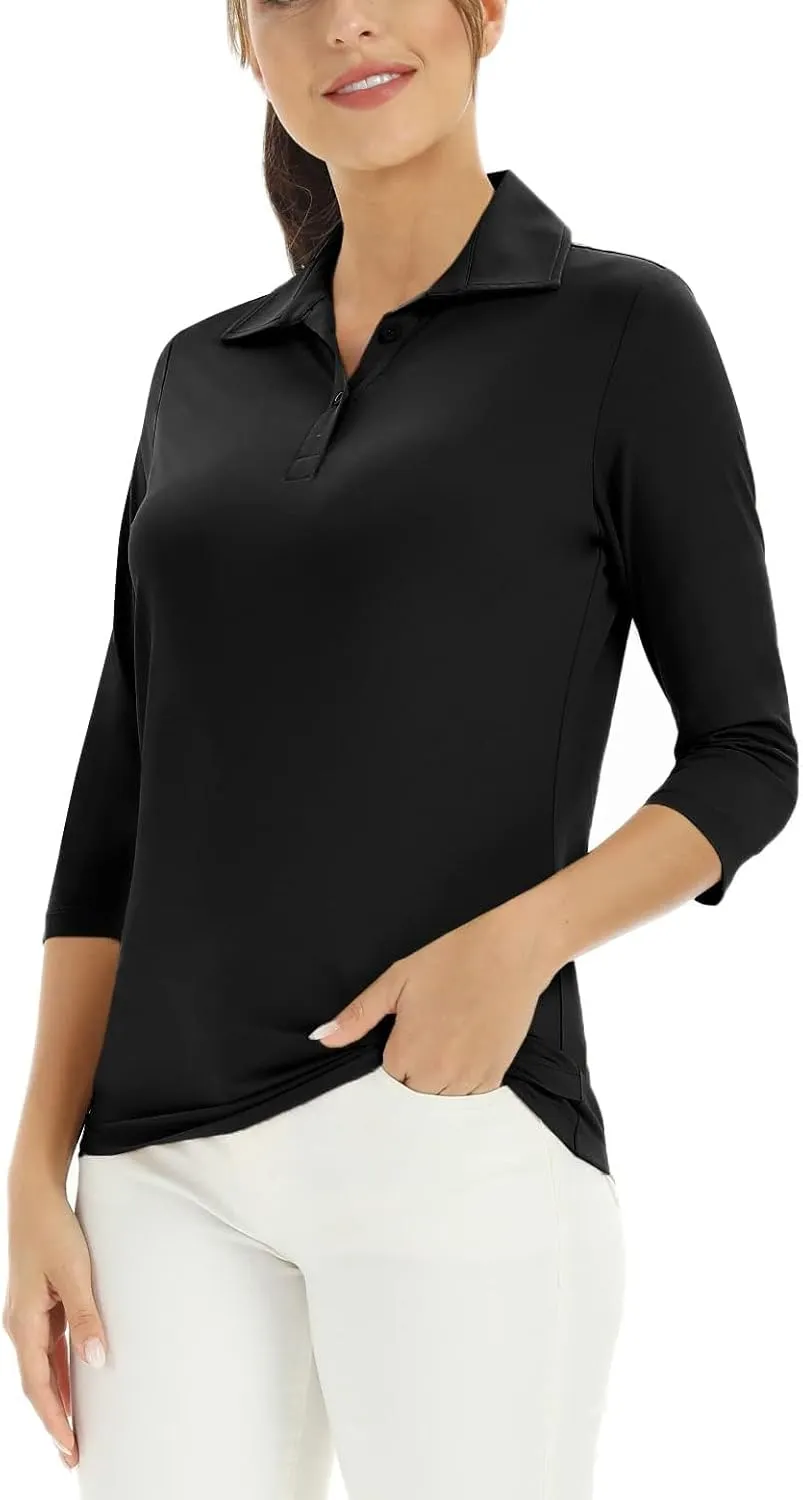 MOHEEN Women's Polo Shirt UPF 50  Quick Dry Moisture Wicking 3/4 Sleeve Golf Sun Shirts Athletic Casual Work S-2XL