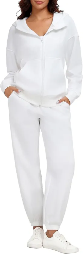 PINSPARK 2 Piece Sets for Women Fleece Sweatsuits Zip Up Hoodie Sweatshirts Drawstring Jogger Sweatpants With Pockets 2024