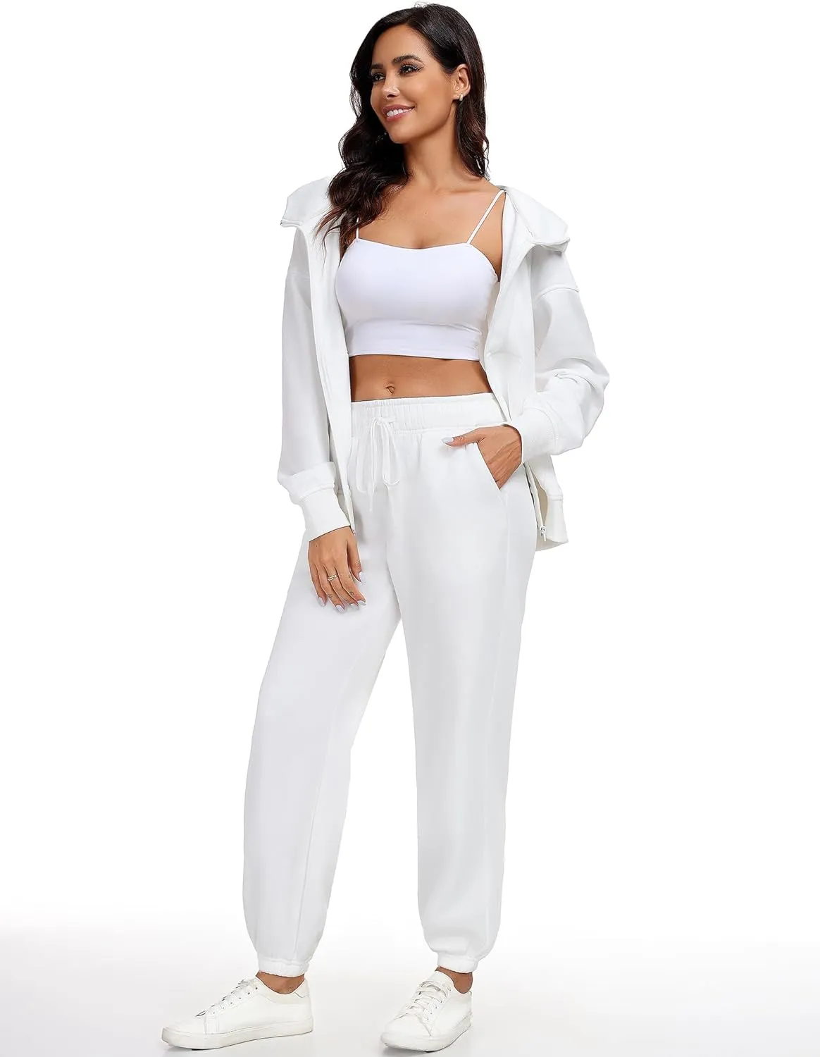 PINSPARK 2 Piece Sets for Women Fleece Sweatsuits Zip Up Hoodie Sweatshirts Drawstring Jogger Sweatpants With Pockets 2024