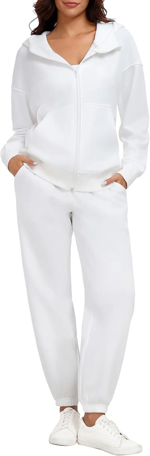 PINSPARK 2 Piece Sets for Women Fleece Sweatsuits Zip Up Hoodie Sweatshirts Drawstring Jogger Sweatpants With Pockets 2024