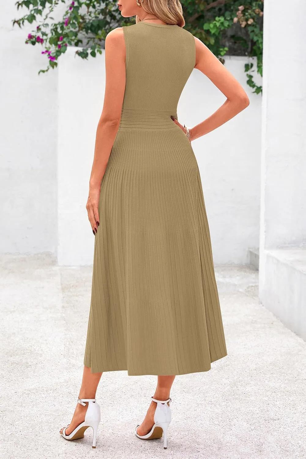 PRETTYGARDEN Spring Casual Dresses for Women 2025 Summer Business Work Midi Sleeveless A Line Pleated Cocktail Dress
