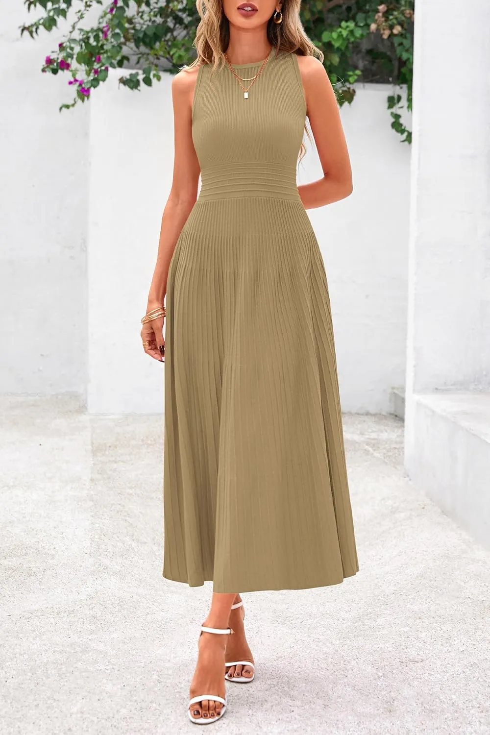 PRETTYGARDEN Spring Casual Dresses for Women 2025 Summer Business Work Midi Sleeveless A Line Pleated Cocktail Dress