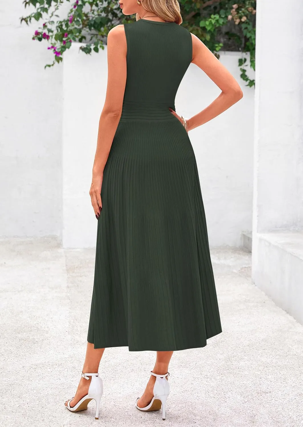PRETTYGARDEN Spring Casual Dresses for Women 2025 Summer Business Work Midi Sleeveless A Line Pleated Cocktail Dress