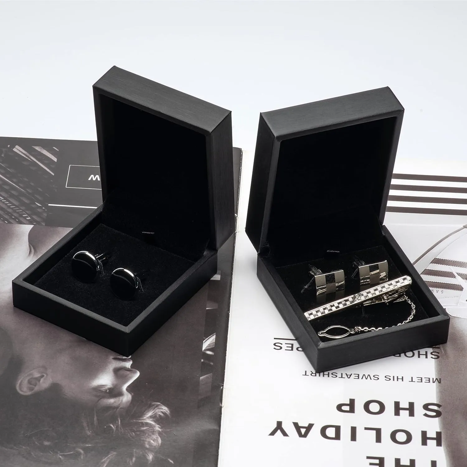PU Leather Small Cufflink Gift Box Jewelry Display Case (Black)