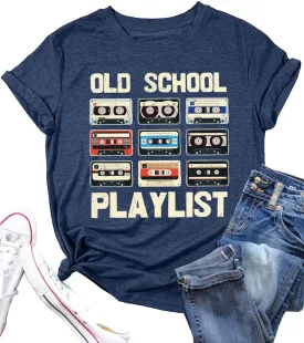 Retro 80s Tshirt for Women Cassette Tape Music Old School Playlist Shirt Vintage Graphic Tees Casual Loose Tops