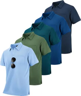 SCODI 5 Pack Mens Pocket Polo Shirts Short Sleeve Multipack Golf Shirt for Men Moisture Wicking Casual Athletic Work T-Shirts