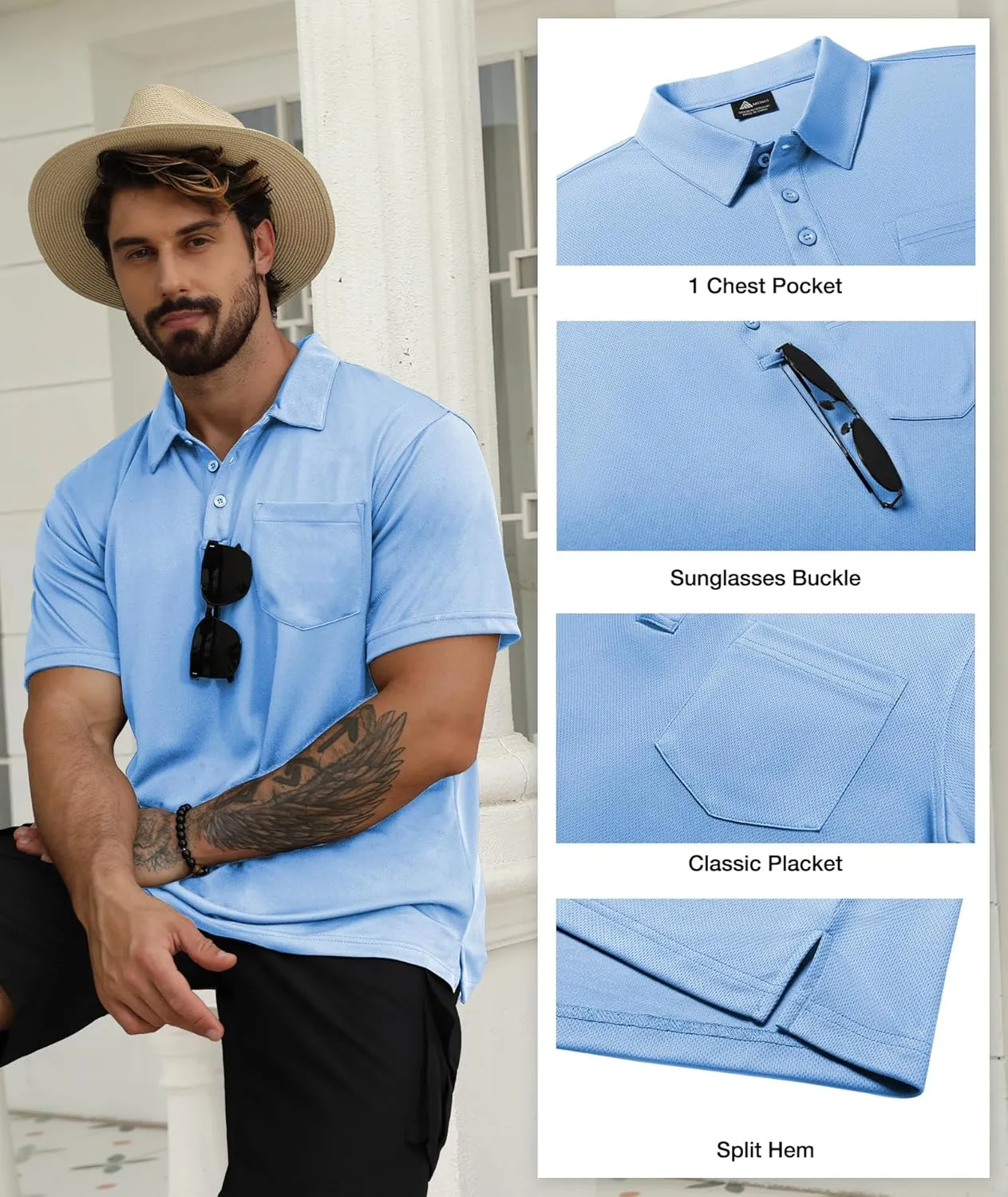 SCODI 5 Pack Mens Pocket Polo Shirts Short Sleeve Multipack Golf Shirt for Men Moisture Wicking Casual Athletic Work T-Shirts