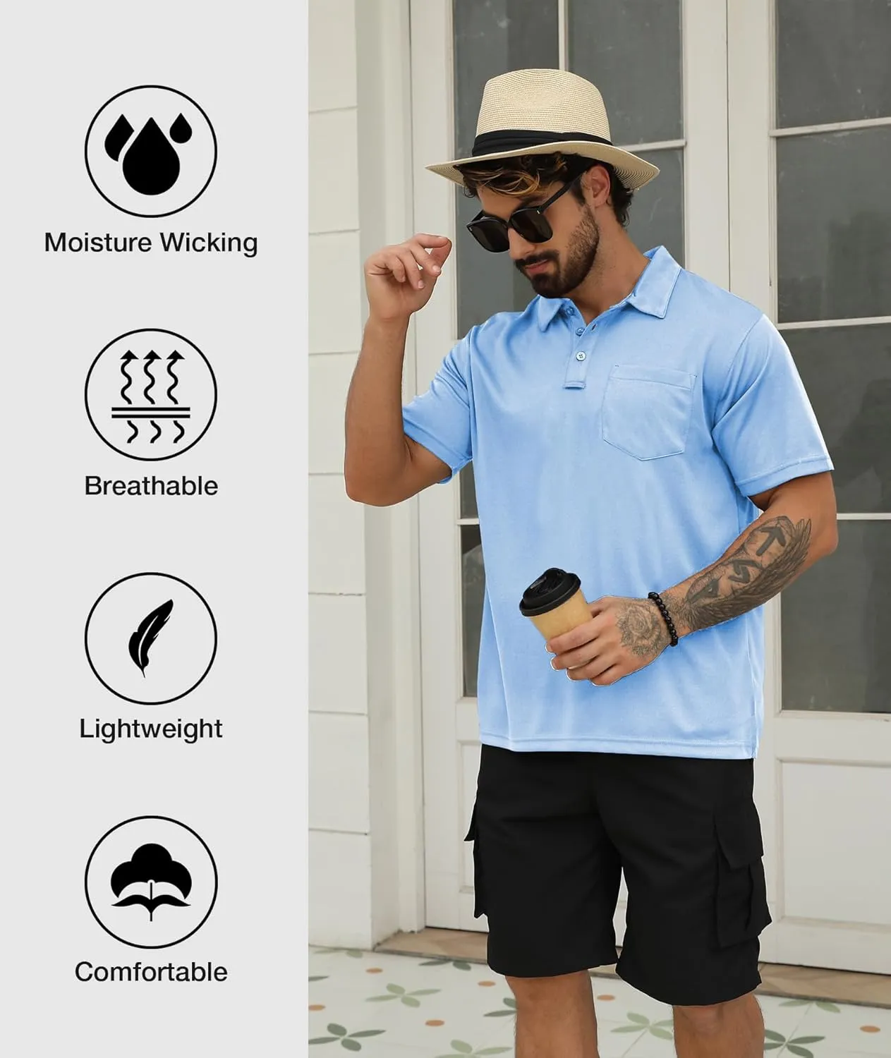 SCODI 5 Pack Mens Pocket Polo Shirts Short Sleeve Multipack Golf Shirt for Men Moisture Wicking Casual Athletic Work T-Shirts