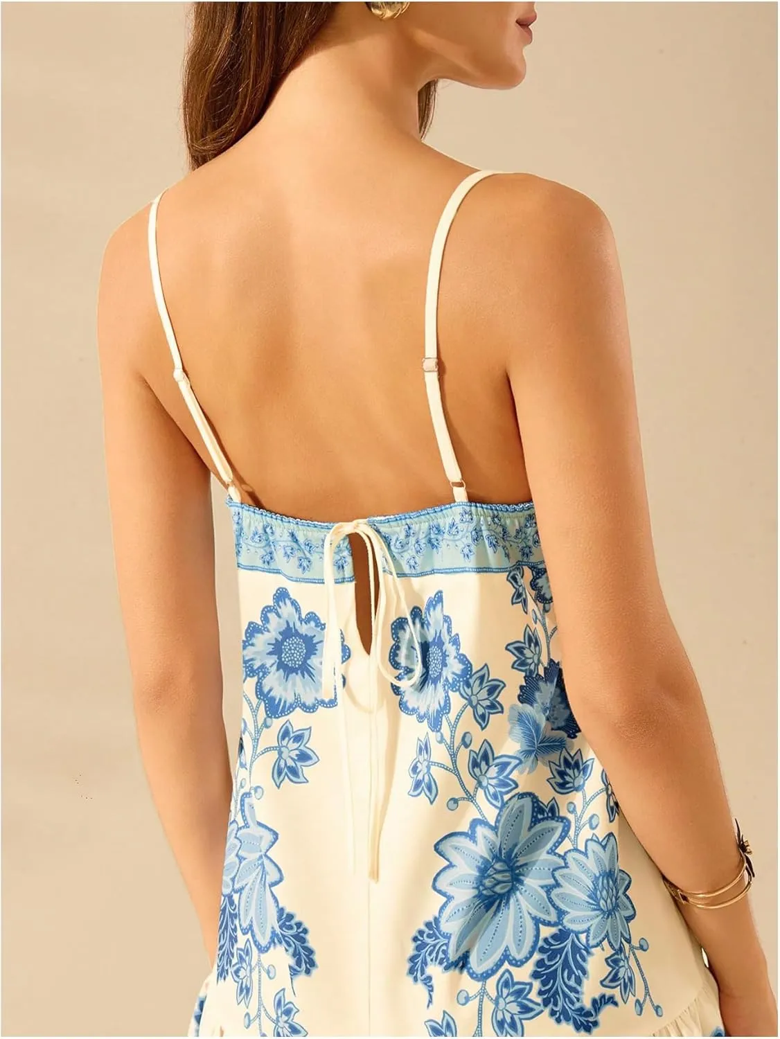 SHENHE Women's Floral Sundress Ruffle Hem Spaghetti Strap Loose Flowy Boho Cami Dress