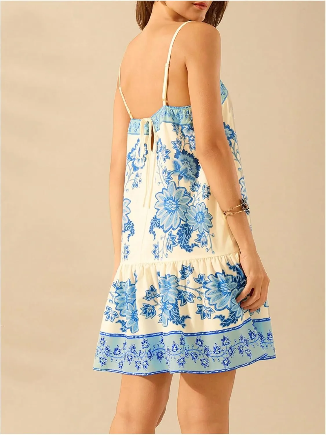 SHENHE Women's Floral Sundress Ruffle Hem Spaghetti Strap Loose Flowy Boho Cami Dress