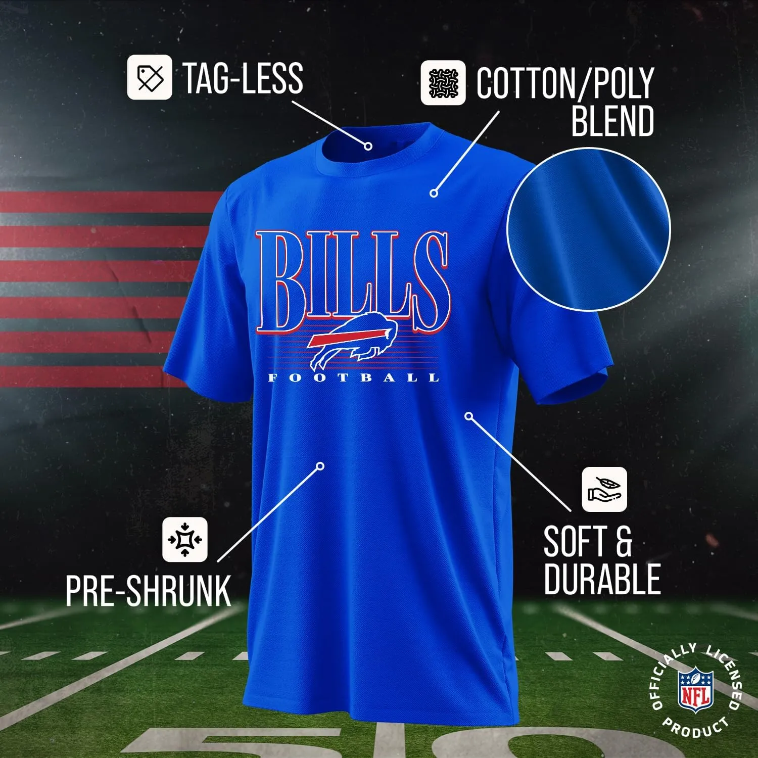 Team Fan Apparel NFL Adult Overtime Blueprint Tag-Less T-Shirt, Unisex Football Tee