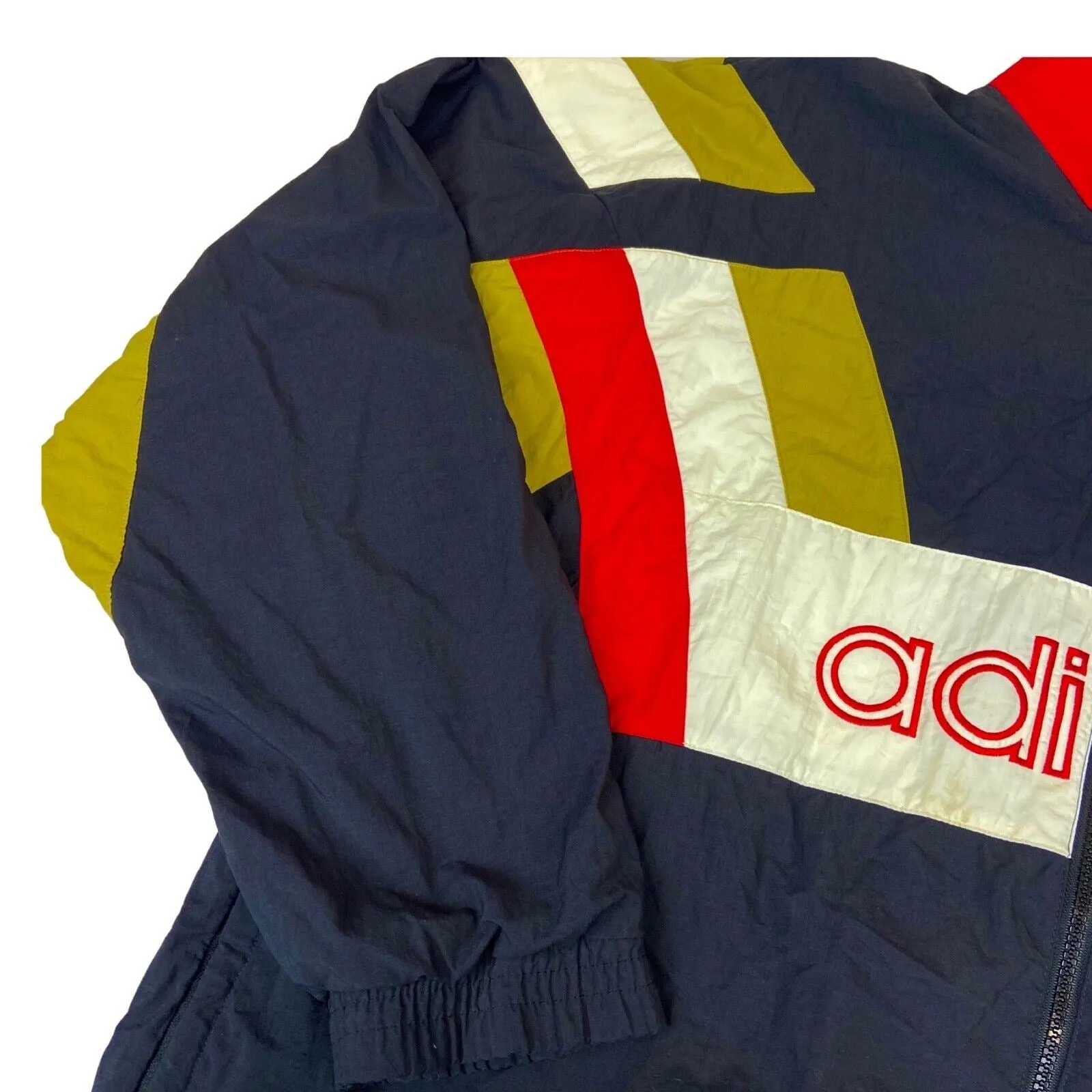 Vintage 90s Black Adidas Track Sport Jacket Embroidered Spell-Out Jacket XXL
