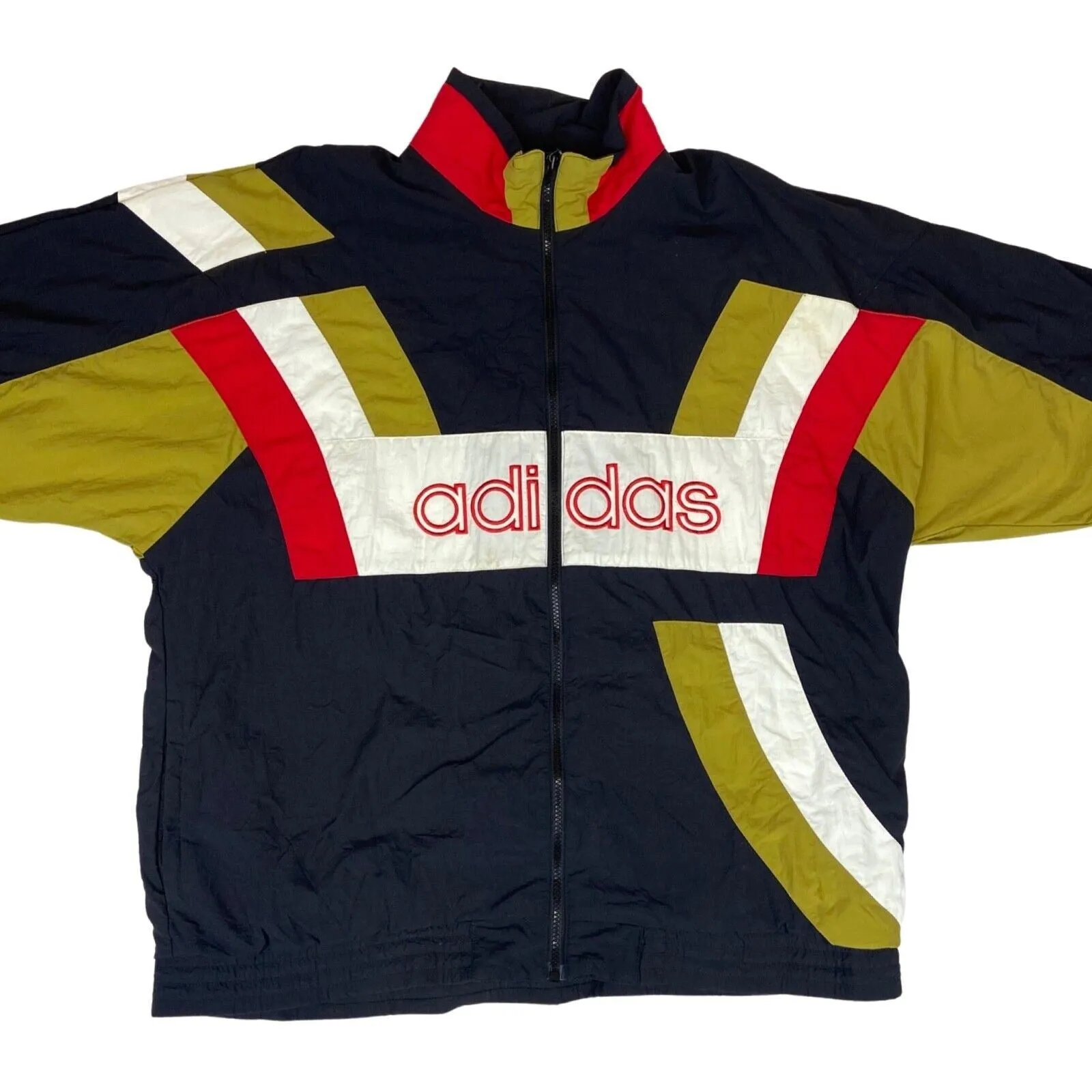 Vintage 90s Black Adidas Track Sport Jacket Embroidered Spell-Out Jacket XXL