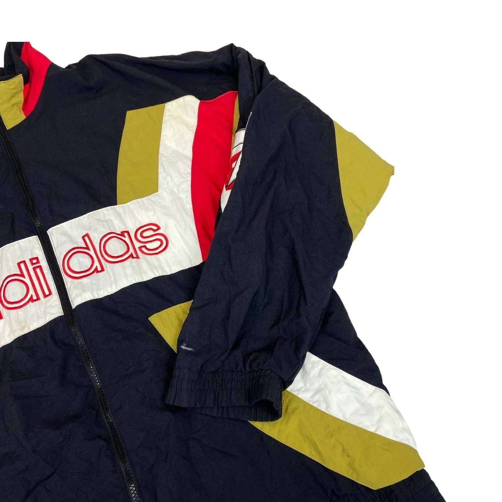 Vintage 90s Black Adidas Track Sport Jacket Embroidered Spell-Out Jacket XXL