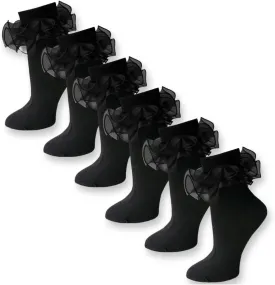Women Big Ruffle Socks Double Lace Turn Cuff (Size 9-11, 3 Pairs)
