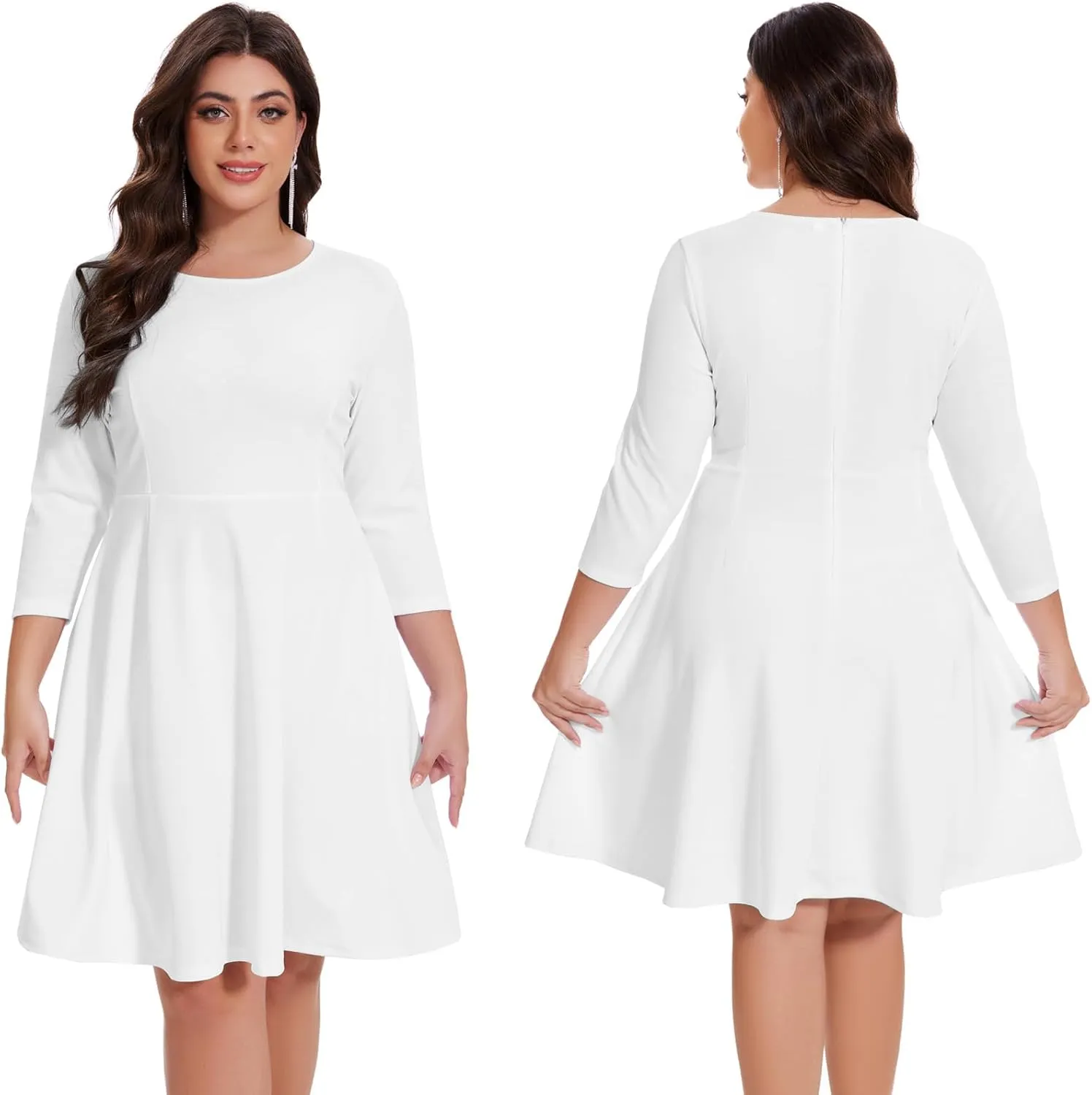 Women's Casual 2025 Fall Flowy Trendy Maxi Dress Crew Neck Draped Loose Swing Pleated Dresses with Pockets
