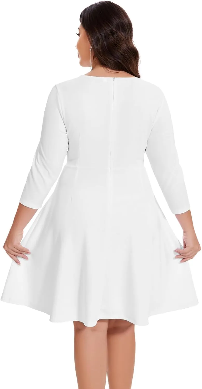 Women's Casual 2025 Fall Flowy Trendy Maxi Dress Crew Neck Draped Loose Swing Pleated Dresses with Pockets