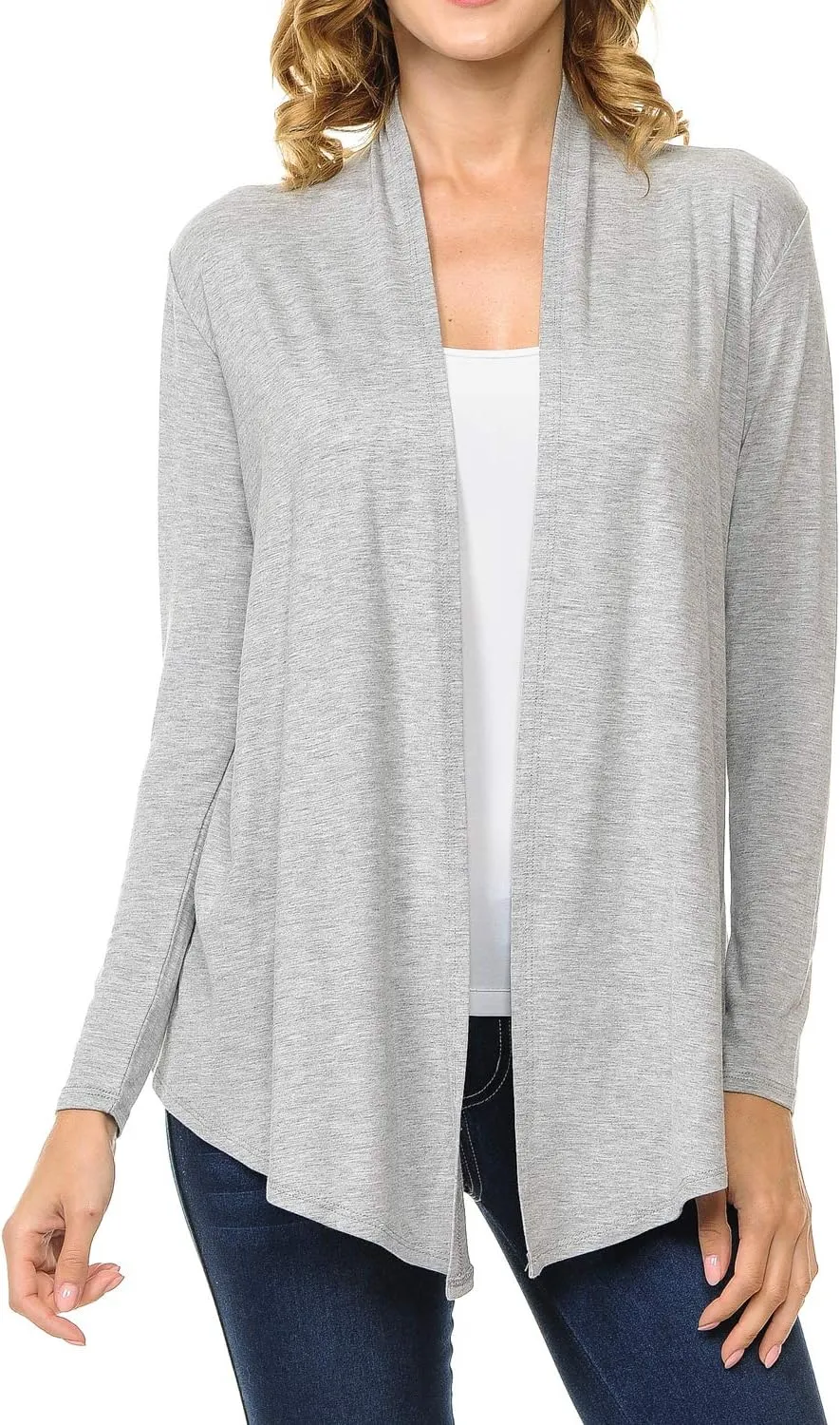 Women's Long Sleeve Open Front Drape Lightweight Knit Cardigan (S-3XL)