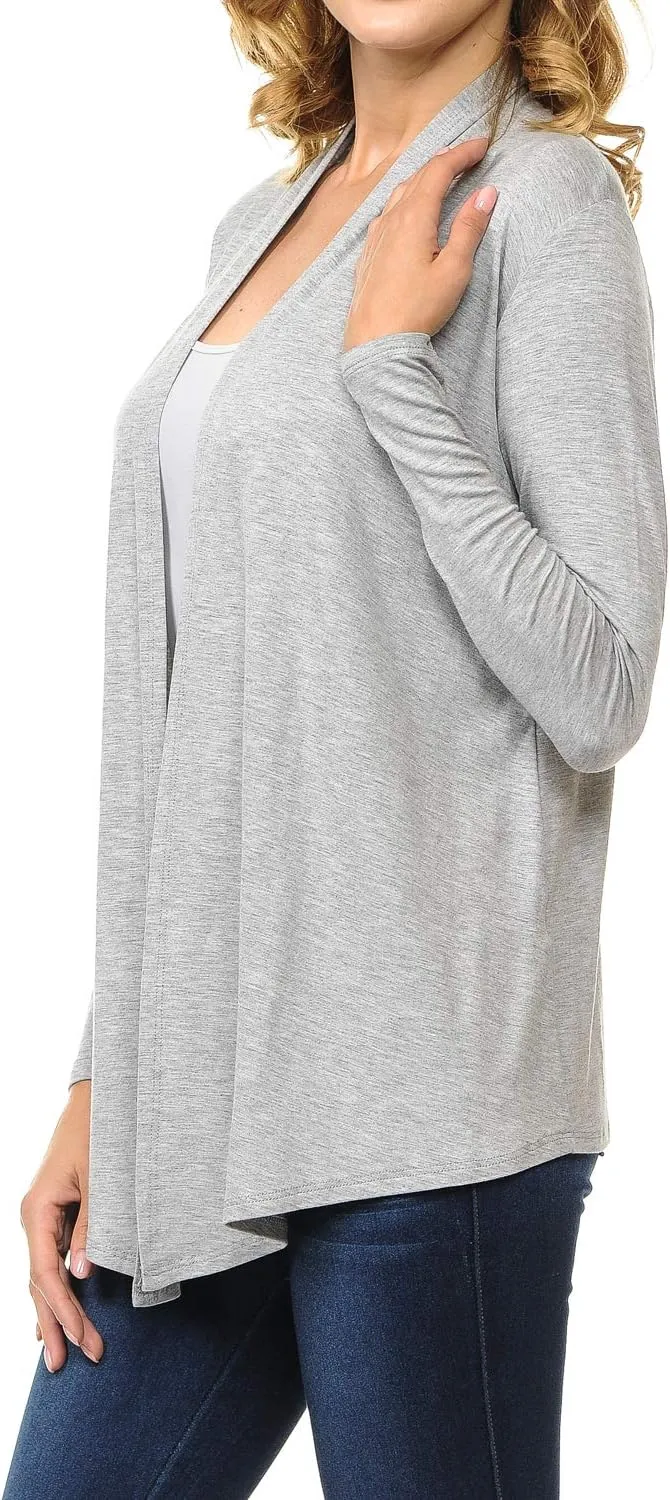 Women's Long Sleeve Open Front Drape Lightweight Knit Cardigan (S-3XL)