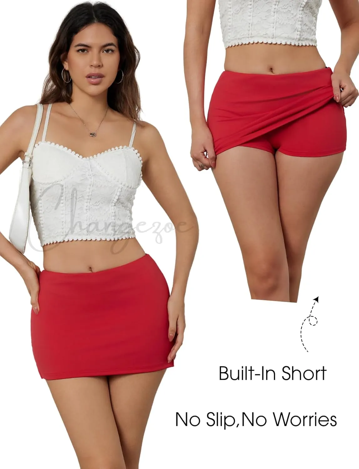 Women's Mini Skorts Mid-Low Rise Mini Skirt with Shorts Side Slit Sexy Summer Skirts